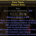 BREACH RING COLD+LIGHT DMG 33 COLD RES 29% FIRE DMG 13 LIGHT+CHAOS RESIST 18MANA REGEN