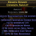 ESSENCE DRAIN LICH AMULET +3 SPELL SKILLS 16% CAST SPEED 27 ENERGY SHIELD 53 LIFE 30 MANA 21FIRE RES