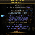ABSENT AMULET CAST ON CRITICAL +5 ALL SPELL SKILLS 41% SPELL DAMAGE 33% CAST SPEED 48 SPIRIT ZAROKH