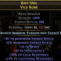 569 ENERGY SHIELD CHEST 53 SPIRIT 22 INT 27% LIGHT 26% COLD RESISTS WITCH SORCERESS LICH INFERNALIST