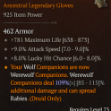 MAX 925 ILVL GLOVES WITH ATTACK SPEED LUCKY HIT CHANCE MAXIMUM LIFE 72 LVL REQ