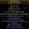 FALCONER'S JACKET CHEST 786/301 EV+ES 5% MOV SPEED 48 SPIRIT 38% FIRE 29% COLD 29% LIGHTNING RES