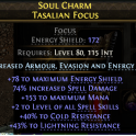 FOCUS +2 ALL SPELL SKILLS 200 ES 74% SPELL DMG 153 MANA 40% COLD 43% LIGHTNING RESIST WITCH SORC
