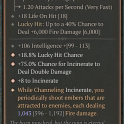3GA Flamescar — Incinerate Shoots Homing Embers / +6,000 Fire DMG Lucky Hit / +75% Double DMG