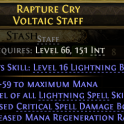 rare voltaic staff 66 level req +3 level lightning spells/26 mana regen/28% crit spell dmg/59 mana