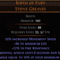 RISE OF THE ABYSSAL Birth of Fury UNIQUE BOOTS LVL 33 REQ IGNITES GROUND N 20% MOVEMENT SPEED