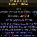 RARITY RING 35% RARITY HIGH COLD & PHYSICAL DAMAGE 25% FIRE RESIST 17% LIGHTNING RESIST 168 ACCURACY