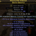 RISE OF THE ABYSSAL ARMOUR+ES CHEST 130 LIFE 44 SPIRIT 33 INT 40% FIRE 32% COLD RES +1 ALL MAX RES