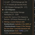 1GA The Blade of Sight Aflame (118/120) GA Willpower/14% crit strike damage multiplier 151 weapon dm