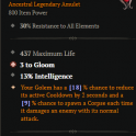 SEASON 10 1 GA MINION NECROMANCER AMULET +3 GLOOM 13% INTELLIGENCE SHADOWBLIGHT NECROMANCER AMULET