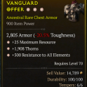3GA Chest Armor GA Resistance to All Elements GA Maximum Resource GA Thorns and one empty slot