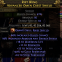 rare shield 62 level req 64% increased block chance/40% cold res/19% increased armour and energy shi