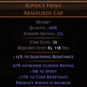 RISE OF THE ABYSS Alpha's Howl Armoured Cap UNIQUE HELM LVL 65 REQUIRED 100 SPIRIT PRESENCE DOUBLED