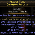 MINION WITCH AMULET +3 MINION SKILLS 35 SPIRIT 25 INT 19% E.S 19% MANA REGEN E.RATING INFERNALIST