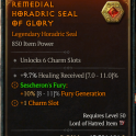 Legendary Horadric Seal (6 CHARM SLOT) - Sescheron's Fury - 10% Fury Regeneration - Base: 9.7% Heali