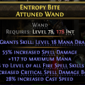 SOCERESS WITCH WAND +5 LEVEL OF ALL FIRE SKILLS 55% SPELL DAMAGE 117 MANA 28% CAST SPEED 21% CRIT DM