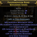 EVASION ENERGY SHIELD BOOTS 30% MOVEMENT SPEED 111 LIFE 23 RARITY 32 FIRE 32 LIGHT RES AMAZON RANGER