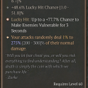 2GA Fists of Fate — Lucky Hit +77.7% Vulnerable, Random DMG 1%–275%, +48.6% Lucky Hit Chance
