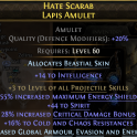 DEADEYE AMULET +3 PROJ SKILLS 44 SPIRIT 28%CRIT BONUS 55%ENERGY SHIELD 33%GLOBAL DEF 16CHAOS+COLDRES