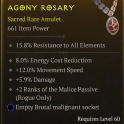 AWESOME ROGUE AMULET +2 MALICE PASSIVE SKILLS ENERGY COST REDUCTION MOVEMENT SPEED % DAMAGE LVL 60