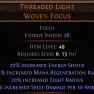 DAWN OF THE HUNT Threaded Light Woven Focus UNIQUE FOCUS LVL 6 REQ WITCH FOCUS SORCERESS FOCUS - image