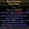 ESSENCE DRAIN LICH RING 23% CHAOS DMG 84 LIFE 19% RARITY 23% CAST SPEED 20% LIGHT RES 51% MANA REGEN - image