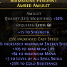 CASTER AMULET +3 ALL SPELL SKILLS 23% CAST SPEED 33% ENERGY SHIELD 105 LIFE 85 MANA 25 COLD 15 STR - image