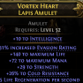 Rare Lapis Amulet 29 str/140 max life/72 max mana/26% cold res/31% increased evasion rating/1 life r - image