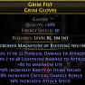 LIGHTNING SPEAR GLOVES PHYSICAL AND LIGHTNING DMG 84 LIFE 19% RARITY FOUND 18% CRIT BONUS 16% SPEED - image