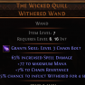 DAWN OF THE HUNT The Wicked Quill Withered Wand UNIQUE WAND LVL 6 REQ WITCH WAND SORCERESS WAND - image