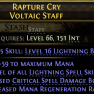 rare voltaic staff 66 level req +3 level lightning spells/26 mana regen/28% crit spell dmg/59 mana - image