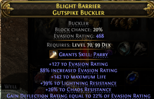 SHIELD FOR HUNTRESS & AMAZON 468 EVASION 142 LIFE 39 LIGHT 26 CHAOS DEFLECTION  22% EVASION - image