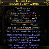 RISE OF THE ABYSSAL 707 DPS TWO HAND MACE FOR WARRIOR FIRE+LIGHT DMG ATTACK SPEED 26 STR - image