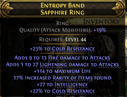 RISE OF THE ABYSSAL RING WITH FIRE + PHYSICAL DMG 114 LIFE 17% RARITY 27 INTELLIGENCE 45% COLD RESIS - image