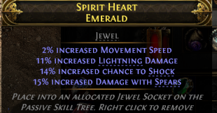 RISE OF THE ABYSSAL HUNTRESS SPEAR JEWEL 11% ELE DMG 15% SPEAR DMG 14% CHANCE TO SHOCK %2 MOV SPEED - image