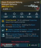 [SR] >> Midnight Defiance << 4025 dps, Alt.Fire: Motile Bipod, Jakobs / CoV Licensed [Vladof] [PC/PS - image