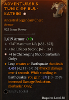 GREATER AFFIX BARBARIAN CHEST +4 RALLYING CRY MAXIMUM LIFE SOCKET LVL 80 REQ 925 ILVL GA CHEST - image