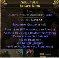 BREACH RING HIGH COLD+FIRE DAMAGE 23% FIRE DMG 30 DEX 28 INT 10% ALL RESIST - image