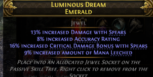 RISE OF THE ABYSSAL 3 POINT HUNTRESS AMAZON SPEAR JEWEL 13% SPEAR DMG 16% CRIT DMG BONUS WITH SPEARS - image