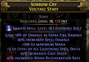 SPARK ARCHMAGE STORMWEAVER SORC STAFF +5 LIGHTNING SKILLS 60% SPELL DAMAGE 200 MANA 45% CAST SPEED - image