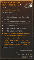 3GA RING  — +685 Life / +75% Crit DMG / +75% Poison Resist / DoT Explosion Proc - image