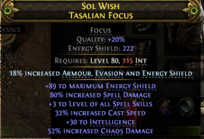 RISE OF THE ABYSSAL FOCUS +3 CHAOS SKILLS CAST SPEED 30 INT 80% SPELL DMG 52% CHAOS DMG 200 ENERGY S - image
