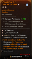 S9- 3GA Crossbow +  Dexterity / Maximum Life / Lucky Hit: Up to a 15% Chance toRestore +137.5% Prima - image