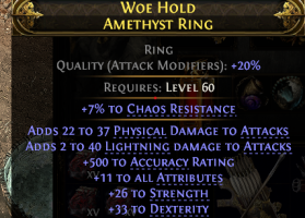 RING PHYSICAL + LIGHTNING DMG 500 ACCURACY 11 ALL ATTR 26 STR 33DEX MONK DEADEYE MERC WARRIOR RING - image