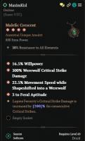 SEASON 10 4 GA 100% PERFECT MALEFIC CRESCENT DRUID AMULET 4GA MALEFIC CRESCENT FLESHRENDER DRUID AMU - image