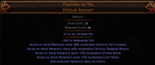 RISE OF THE ABYSS Fixation of Yix Stellar Amulet UNIQUE AMULET LVL24 REQ WITCH AMULET MINION AMULET - image
