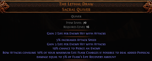 RISE OF THE ABYS The Lethal Draw UNIQUE QUIVER NO LVL REQ RANGER QUIVER AMAZON QUIVER HUNTRESS QUIVE - image