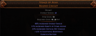 RISE OF THE ABYSS Visage of Ayah Beaded Circlet UNIQUE HELMET LVL 16 REQ WITCH SORCERESS AMAZON HELM - image
