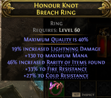 RISE OF THE ABYSSAL BREACH RING WITH 46% RARITY FOUND 19% LIGHTNING DMG 130 MANA 33% FIRE 27% COLD - image