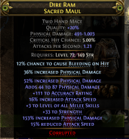 BONESHATTER WARRIOR SACRED MAUL 1003 MAX DMG +3 MELEE SKILLS 33 STR 16% A.SPEED SMITH OF KITAVA - image